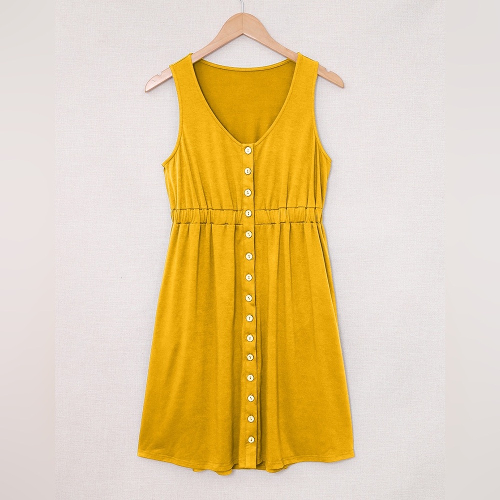 Mustard Button-Front Sleeveless Mini Dress - Picture 3 of 3